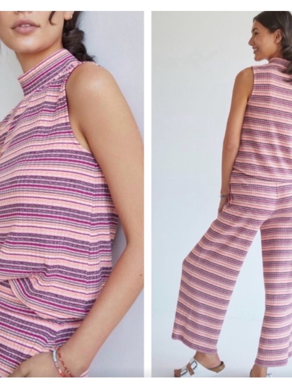 Sleeveless Pink & Purple Striped Wide-Leg Set